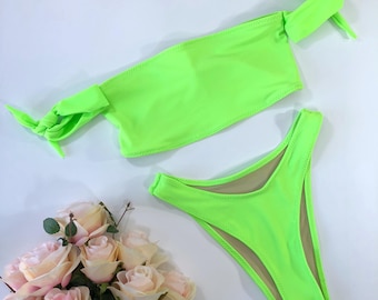 High leg 90's Cheeky Two Piece Sleeve Swimsuit