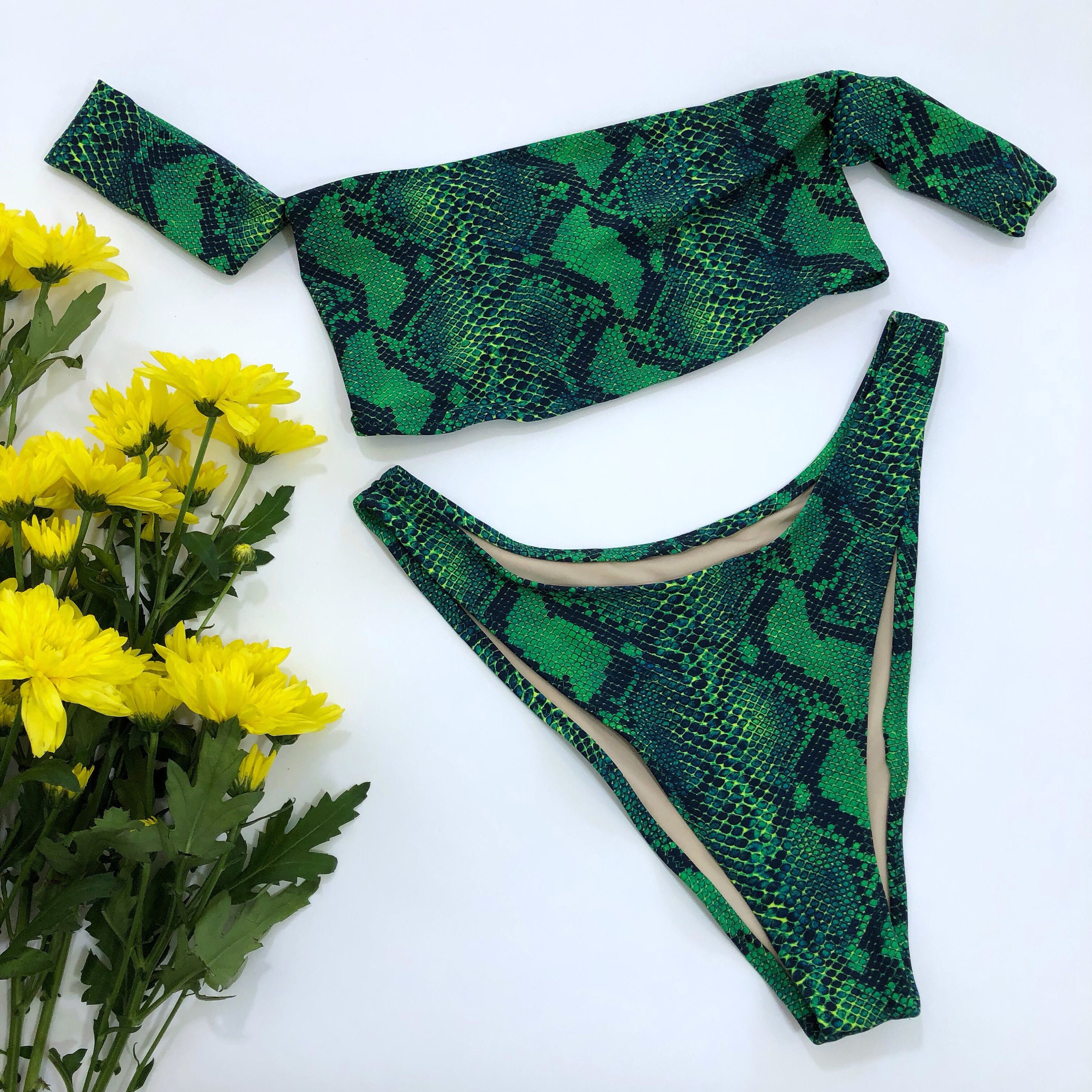 Adult Women's Snake Print Yellow Gold Coast Bikini Set