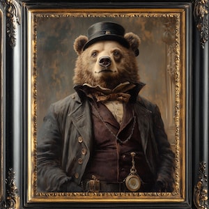 Victorian Bear Portrait Print: Steampunk Animal Art (Digital Download)