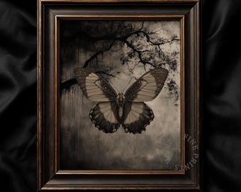 Gothic Moth Sepia Print: Dark Academia Halloween Wall Art (Digital Download)