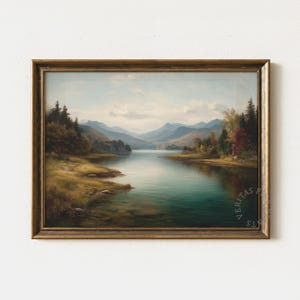 Rustikale Ölgemälde Herbst See Landschaft Druckbare Kunst