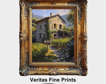 Tuscan Vineyard House - Rustic Countryside Digital Print, Vintage Italian Farmhouse Art, Cottagecore Wall Decor, Instant Download