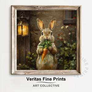 Rustic Lantern Bunny Wall Art – Autumn Farmhouse Rabbit Printable, Cozy Cottagecore Fall Decor, Digital Animal Painting
