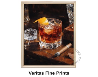 Old Fashioned & Cigar Still Life – Vintage Bar Wall Art (Digital Download)