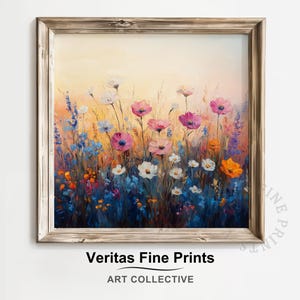 Vibrant Wildflower Meadow Printable - Colorful Cottagecore Floral Wall Art, Rustic Summer Landscape, Botanical Digital Painting Download