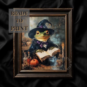 Frog Witch Wall Art | Mystical Halloween Decor | Dark Cottagecore Print | Witchy Toad Art | Gothic Frog Poster | Witchcore Digital File