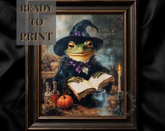 Frog Witch Halloween Print: Dark Cottagecore Toad Art (Digital Download 16x20")
