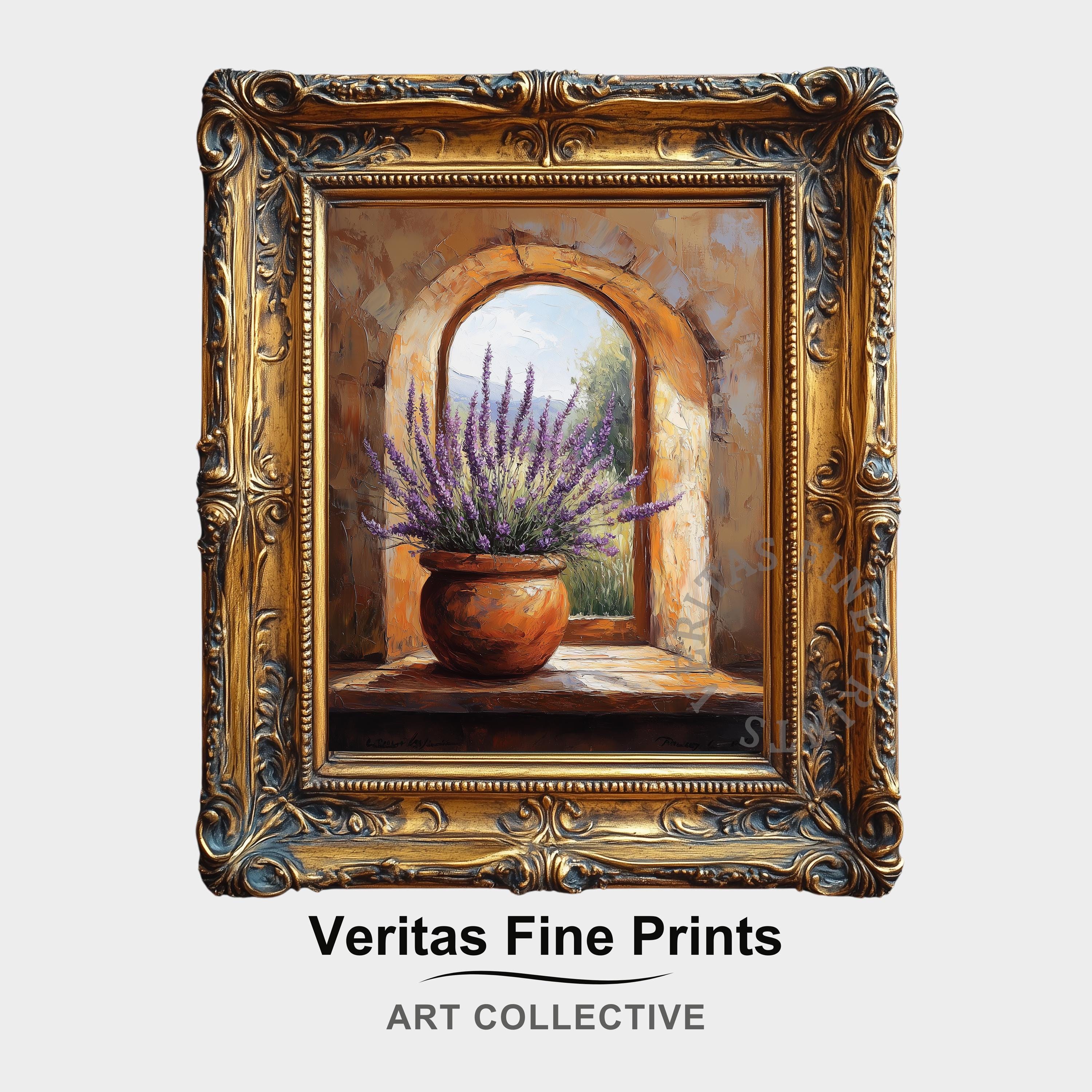 Lavender in Tuscan Pot - Rustic Provence Floral Print, Vintage Country Wall Art, Cottagecore Botanical Painting, Digital Art Download