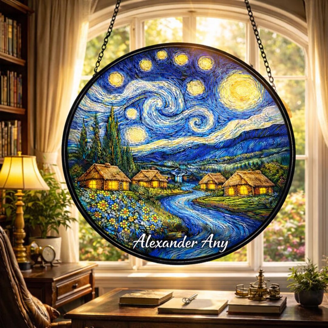 Personalized Starry Night Stained Glass Suncatcher, Van Gogh Style - Etsy