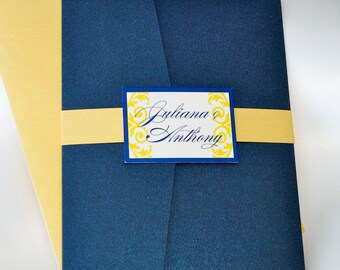 wedding invitations blue and yellow etsy