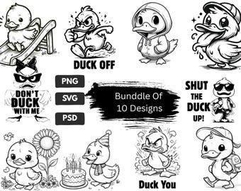 5 Duck PNG Design Bundle | Funny and Cute Duck Graphics for T-Shirts, Mugs & More | Digital Download for Cricut, Sublimation and DIY Crafts