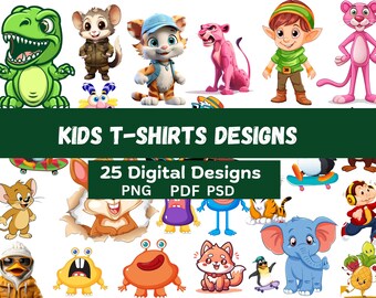 14 Cartoon PNG Design Bundle | Cute & Funny Characters for T-Shirts, Mugs and More | Digital Download for Cricut, Sublimation and DIY Crafts