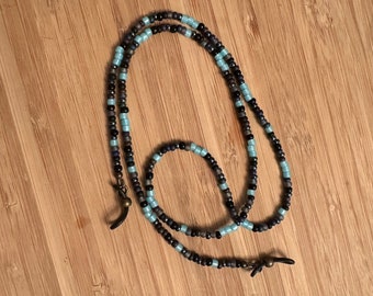 Black and Blues Eyeglass Chain, I'm Unisex, Beaded Eyeglass Necklace