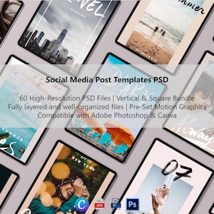 Social Media Post Templates PSD | Vertical & Square Bundle Instagram Story, Facebook Posts, Pinterest Editorial Photo Layout, Fashion Promo