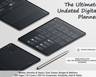 Undated Digital Planner Bundle: Weekly, Monthly, Yearly (PDF)