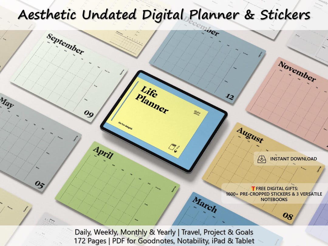 Aesthetic Undated Digital Planner | Minimalist Hyperlinked Notebook ...