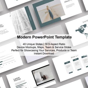 PowerPoint de moderne | Maquettes d'appareils, cartes, présentations d'équipes et de services | Conception d'entreprise créative | PPT Présentation principale de Google Slides CANVA