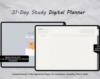 Rain-Themed 31-Day Study Planner: Digital PDF for Goodnotes, Notability