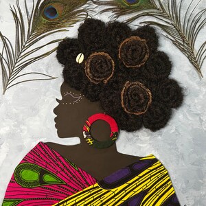 Black Woman Wall Art - Boho Wall Decor - African & African American Urban Art - Natural Afro Hair - Custom Mixed Media Art 16x20 Canvas