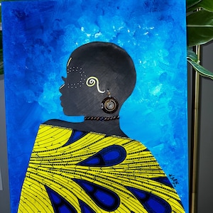 Black Woman Bald 3D Hand-Crafted Mixed Media Canvas Art: Boho Wall Decor (16x20)