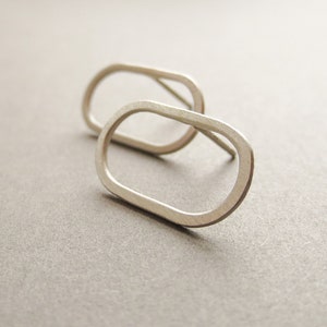Silver Horizontal Oval Form Earrings image 1