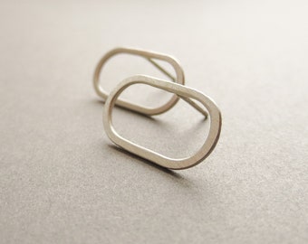 Silver Horizontal Oval Form Earrings