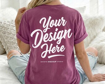 Comfort Colors 1717 Berry T-Shirt Back Mockup | CC1717 Berry Shirt Back-View Mockup | Cozy Lifestyle