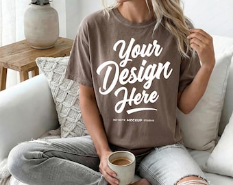 Comfort Colors 1717 Espresso T-Shirt Mockup | CC1717 Dark Brown Mock-up | Oversized Cozy Coffee Boho Aesthetic