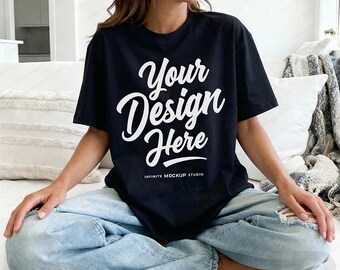 Comfort Colors 1717 Black T-Shirt Mockup | CC1717 Oversized Black Mock-up | Cozy Simple Trendy Lifestyle