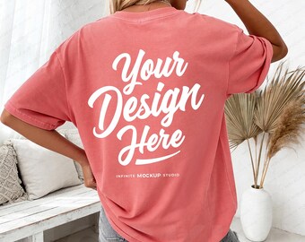 Comfort Colors 1717 Watermelon T-Shirt Back Mockup | CC1717 Shirt Back-View Mock-up | Cozy Boho Lifestyle