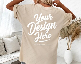 Comfort Colors 1717 Ivory T-Shirt Back Mockup | CC1717 Ivory T-Shirt Back-View Mockup | Cozy Boho POD Mock