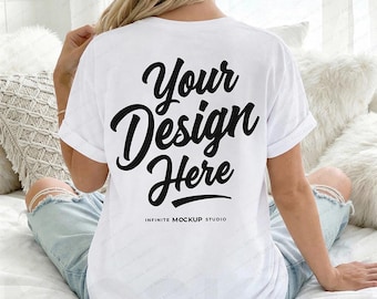 Comfort Colors 1717 White T-Shirt Back Mockup | CC1717 Back-View White Shirt Mockup | Cozy Lifestyle