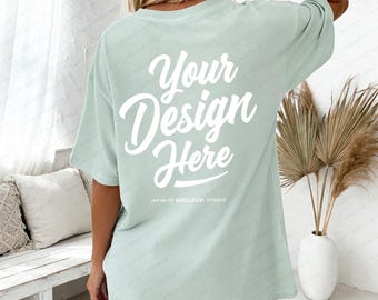 Comfort Colors 1717 Bay Back Mockup | CC1717 Bay T-Shirt Back-View | Oversized Relaxed Fit Tee Mock-up | POD Shirt Template