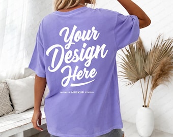 Comfort Colors 1717 Violet T-Shirt Back Mockup | Back of CC1717 Violet T-Shirt Back-View Mockup | Cozy Boho POD Mock