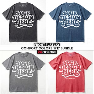 Comfort Colors C1717 Flat Lay T-shirt Mockup Bundle | CC 1717 Flata Mockups Framtill | Riktiga Skjortor | Minimalistisk Studiobakgrund