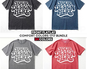 Comfort Colors C1717 Flat Lay T-Shirt Mockup Bundle | CC 1717 Front Flat Mockups | Real Shirts | Minimal Studio Background