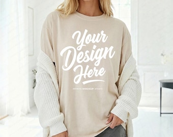 Comfort Colors 1717 Ivory T-Shirt Mockup | CC1717 Oversized Ivory Tee | Untucked Cozy Shirt