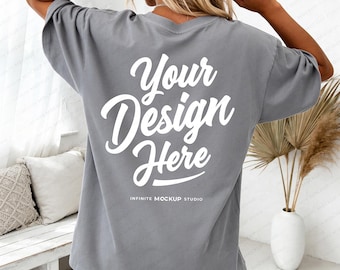 Comfort Colors 1717 Grey T-Shirt Back Mockup | CC1717 Grey T-Shirt Back-View Mockup | Cozy Boho POD Mock