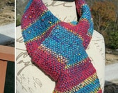Ozark Origami Unisex Hand dyed spun woven long skinny scarf SOFT cotton, silk, merino denim art yarn one size fits all Rustic primary colors