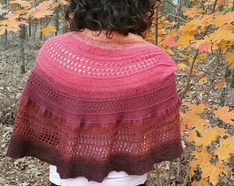 Ozark Maple luxury shawl gradient spice tones, silk, lambswool, alpaca, very warm, lightweight hand knit by Eve Starr, hand washable wrap