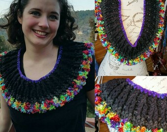 San Antonio Fiesta Upcycled Sari Silk, hand dyed art yarn, T-shirt yarn and luxury boutique ribbon Cowl Scarf Washable infinity Eve Starr