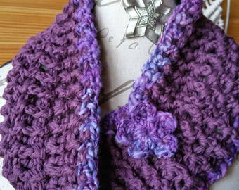 Sweet Violet Infinity Loop Cotton Handspun Silk Merino Hand Dyed Original Saori Crochet Eve Starr Single Simple Scarf Cowl Neck Warmer soft