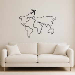 Art mural en métal carte du monde avec avion, décoration murale pour les amoureux des voyages, suspension murale moderne et minimaliste pour la cuisine ou le bureau, cadeau d'envie de voyager