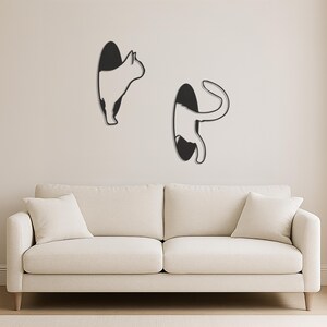 Playful Cat Wall Art Metal Set – Modern Minimalist Laser Cut Decor for Cat Lovers, Entryway, Living Room, or Pet-Inspired Gallery Accent