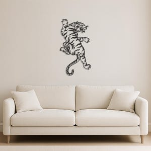 Art mural en métal tigre, sculpture d&#39;animal féroce en métal, décoration murale dans la jungle sauvage, élément de décoration audacieux, cadeau pour un amoureux de la faune ou un espace moderne