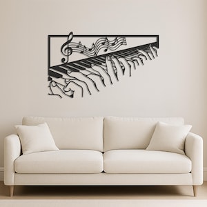 Piano Hands Metal Wall Art With Music Notes, Musical Decor For Living Room Or Studio, Gift For Pianists, Music Teachers, Music Lovers
