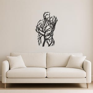 Couple Tree of Life Metal Wall Art, Romantic Nature Inspired Sculpture, Abstract Embrace Silhouette for Bedroom or Anniversary Gift