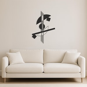 Vertical Geometric Metal Wall Art, Modern Abstract Line and Shape Sculpture, Minimalist Bauhaus Inspired Wall Decor for Contemporary Homes