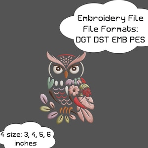 Owl Embroidery Design Floral Bird Embroidery Machine Embroidery Pattern Digital File Floral Owl Embroidery Digital Download Owl File