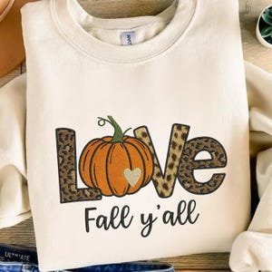Love Fall Yall Embroidery File Autumn Pumpkin Leopard Print Letter Machine Embroidery Design Thanksgiving Digital Stitch Pattern